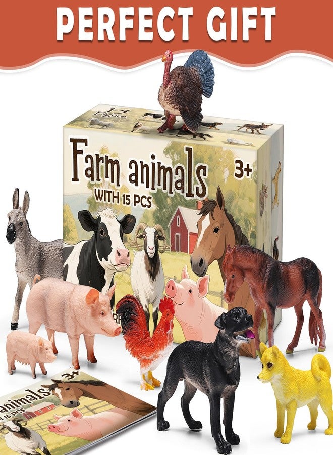 KarberDark 15 Pcs Farm Animal Toy Set with Educational Booklet and Gift Box, Realistic Plastic Farm Animal Figures Set for Kids, Farm Playset Animals Party Favor, Cake Topper, Birthday for Toddler - Image 5